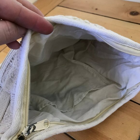 Textured Woven Fabric Purse Shoulder Bag Vintage 90s Neutral Crochet 9x11 - Picture 8 of 10